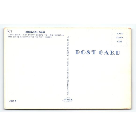 Vintage Greenwich CT Island Beach Lithograph Postcard by Dexter - Picture 2 of 2